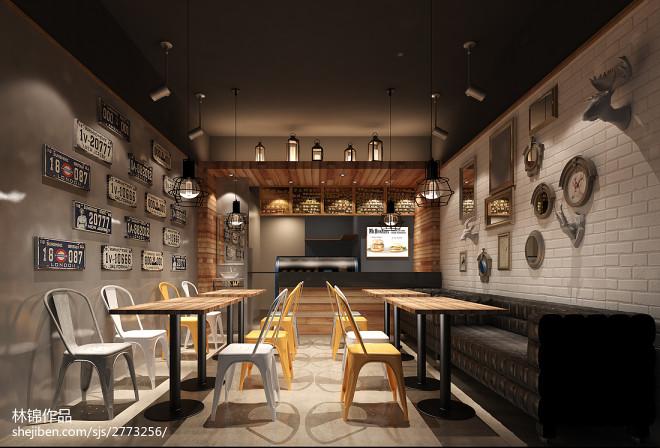 2万元餐饮空间40平米装修案例_效果图 - 佳德士休闲汉堡餐厅 - 设计本